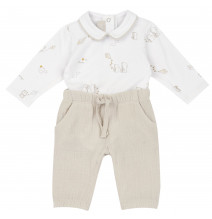 Completo Chicco neonato body + pantaloni Bianco e Beige 101598