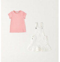 Completo Salopette e Maglietta Sarabanda Bimba Bianco G233