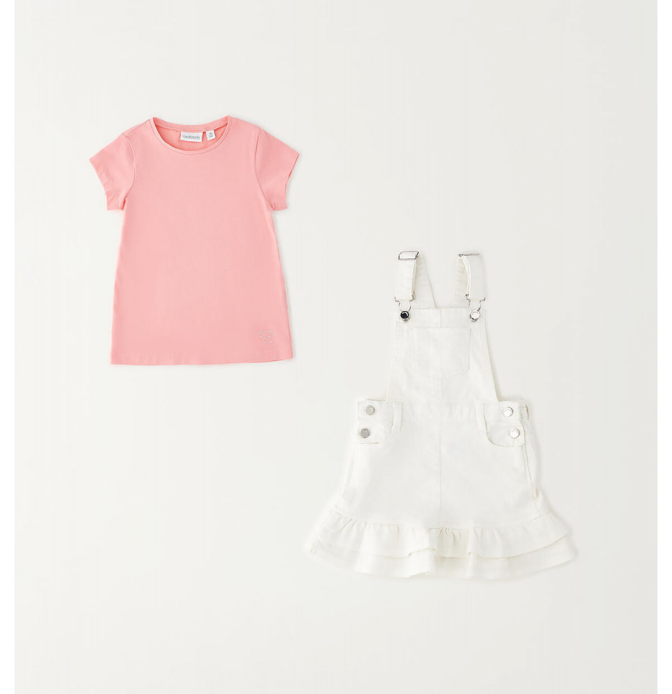 Completo Salopette e Maglietta Sarabanda Bimba Bianco G233