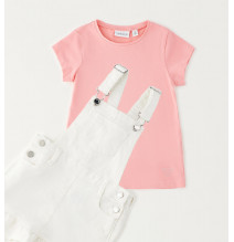 Completo Salopette e Maglietta Sarabanda Bimba Bianco G233