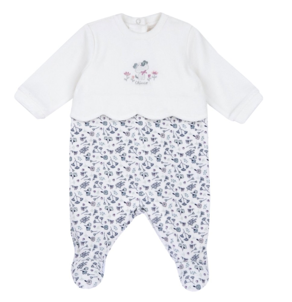 Tutina Chicco Panna e Verde a fiori aperta interno gamba neonata ciniglia 27193