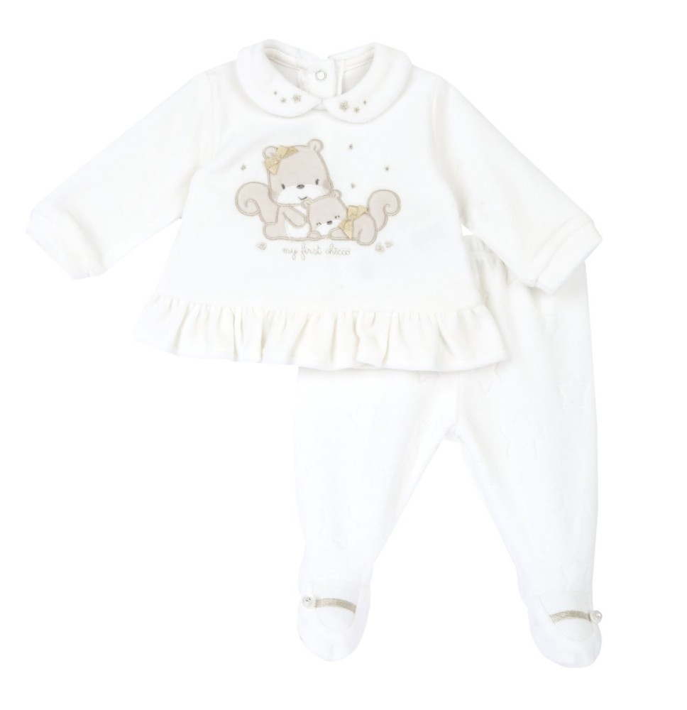 Completo Chicco Bianco maglia e pantaloni con piedini neonata ciniglia 75921