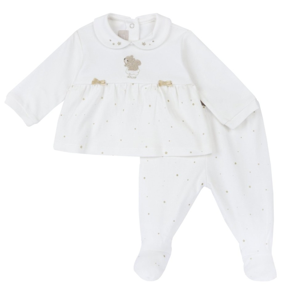 Completo Chicco Bianca maglia e pantaloni con piedini cotone 75922