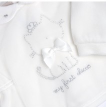 Completo Chicco Bianco maglia e pantaloni con piedini neonata ciniglia 75939