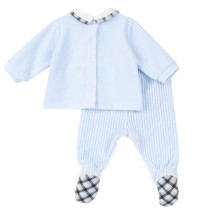 Completo Chicco Azzurro maglia e pantaloni con piedini neonato ciniglia 75954