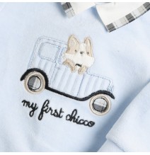 Completo Chicco Azzurro maglia e pantaloni con piedini neonato ciniglia 75954