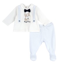 Completo Chicco Azzurro maglia e pantaloni con piedini neonato cotone 75956