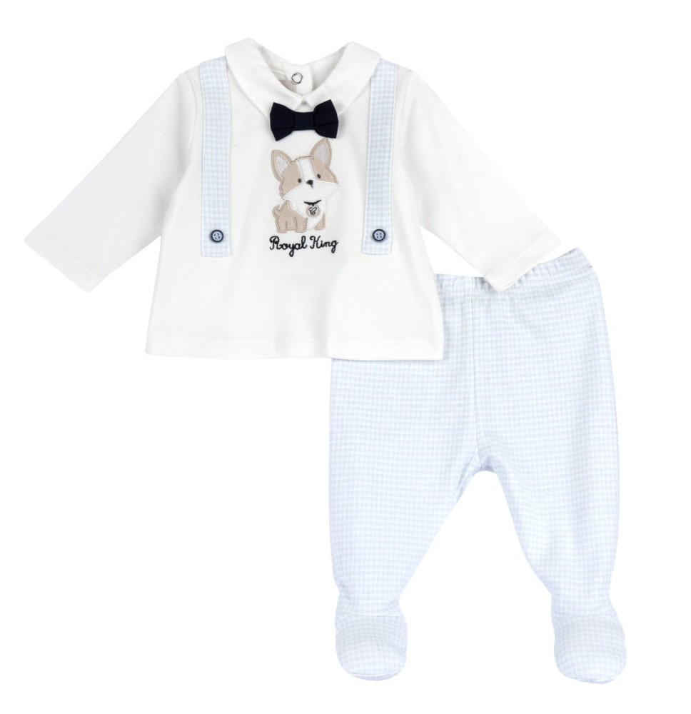Completo Chicco Azzurro maglia e pantaloni con piedini neonato cotone 75956