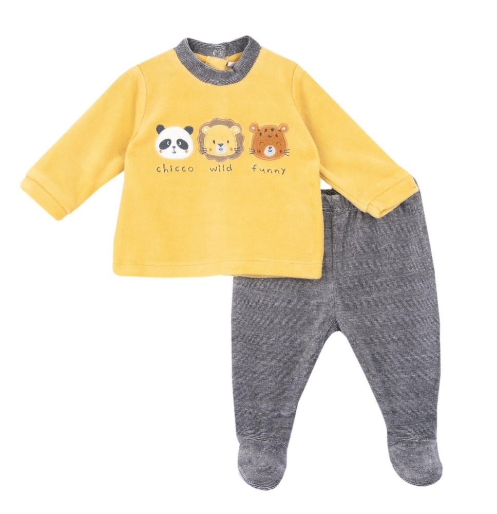 Completo Chicco Giallo maglia e pantaloni con piedini ciniglia 75971
