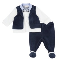 Completo Chicco Blu elegante con gilet e papillon ciniglia neonato 75955