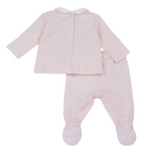 Completo Chicco Rosa maglia e pantaloni con piedini cotone neonata 75940