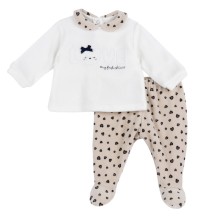 Completo Chicco Panna maglia e pantaloni con piedini neonata ciniglia 75959