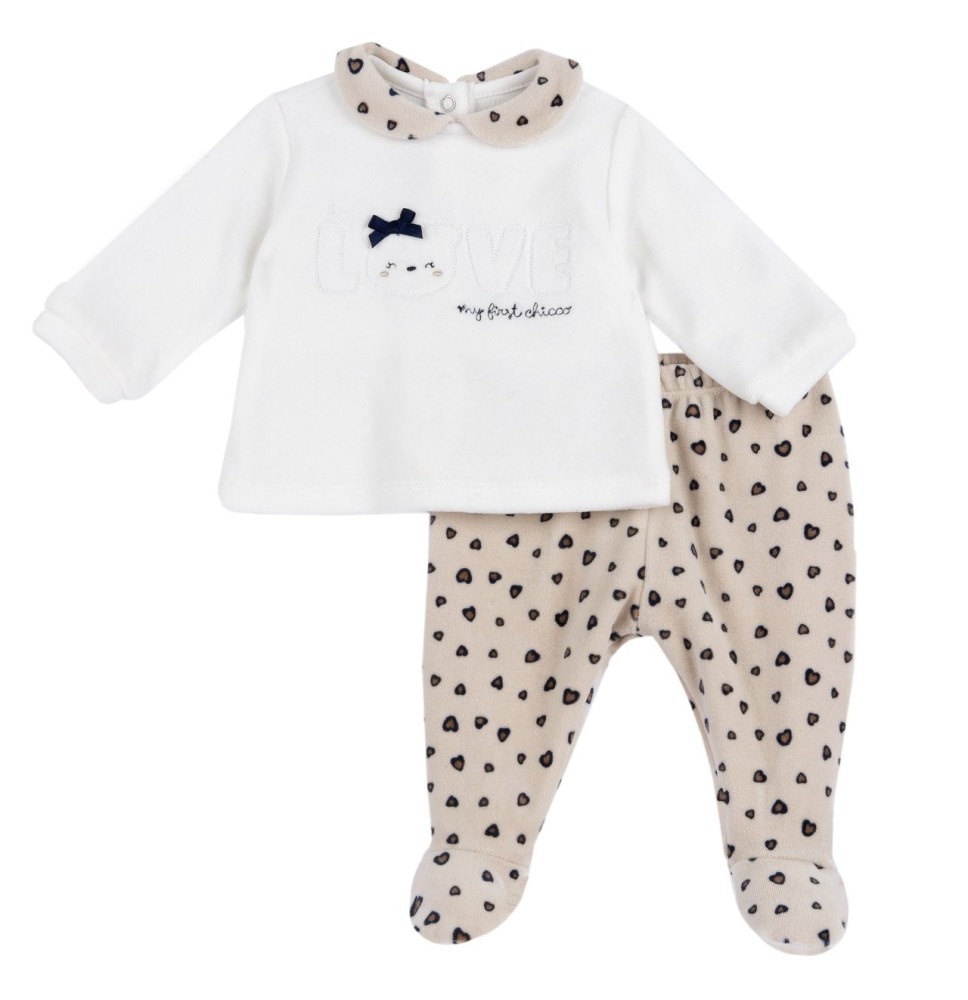 Completo Chicco Panna maglia e pantaloni con piedini neonata ciniglia 75959