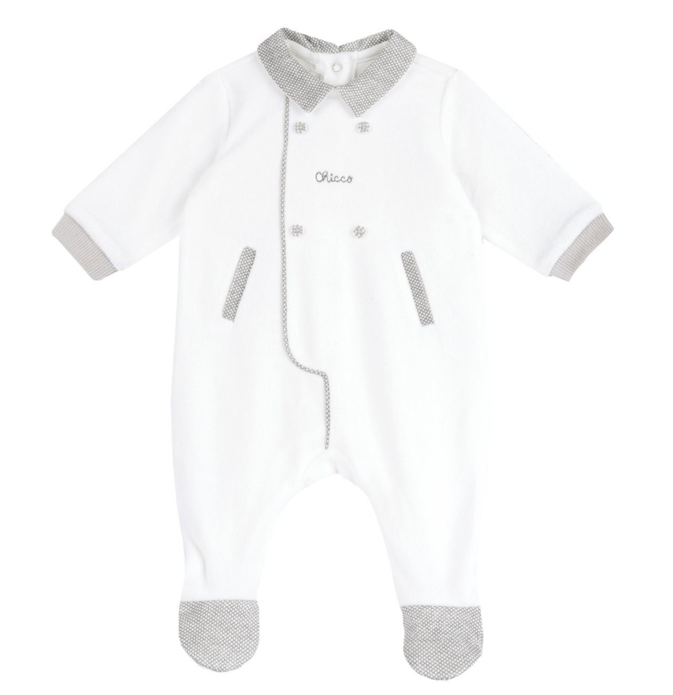 Tutina Chicco Bianca aperta interno gamba neonato ciniglia 27157