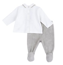 Completo Chicco Bianco e Grigio maglia e pantaloni con piedini neonato cotone  75917