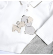 Completo Chicco Bianco e Grigio maglia e pantaloni con piedini neonato cotone  75917