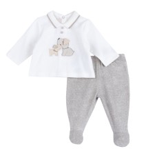Completo Chicco Bianco e Grigio maglia e pantaloni con piedini neonato cotone  75917