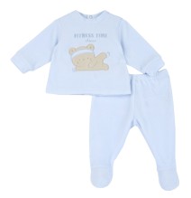 Completo Chicco Azzurro o Rosa maglia e pantaloni con piedini neonato ciniglia 75977