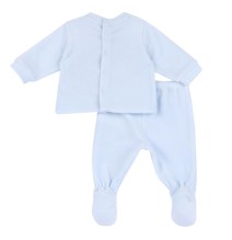 Completo Chicco Azzurro o Rosa maglia e pantaloni con piedini neonato ciniglia 75977