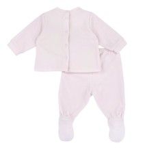 Completo Chicco Azzurro o Rosa maglia e pantaloni con piedini neonato ciniglia 75977