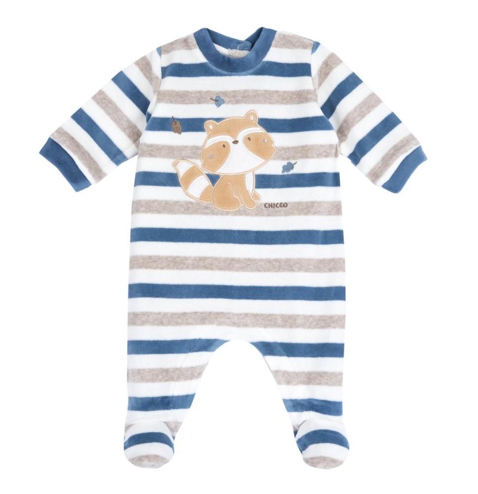 Tutina Chicco Blu aperta interno gamba neonato ciniglia 07507