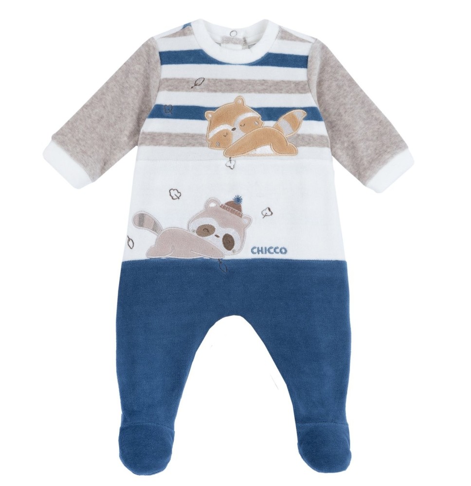 Tutina Chicco Blu aperta dietro neonato ciniglia 07505