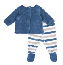 Completo Chicco Blu maglia e pantaloni con piedini neonato ciniglia 75918