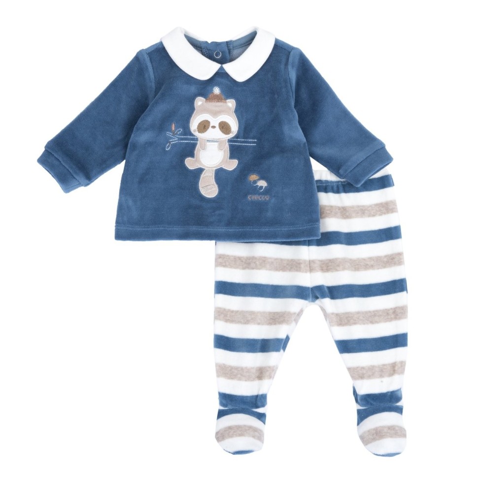Completo Chicco Blu maglia e pantaloni con piedini neonato ciniglia 75918