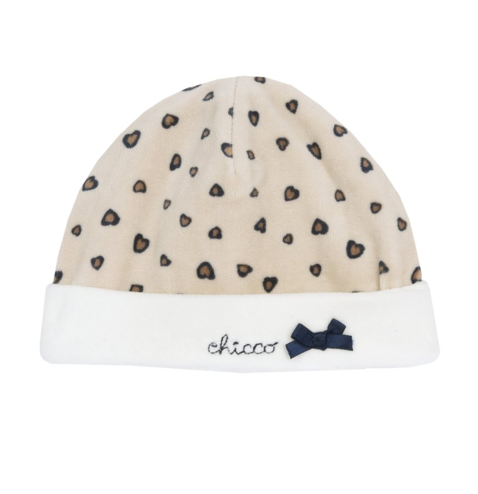 Cappello Chicco Beige con stampa fantasia ciniglia neonata 16502