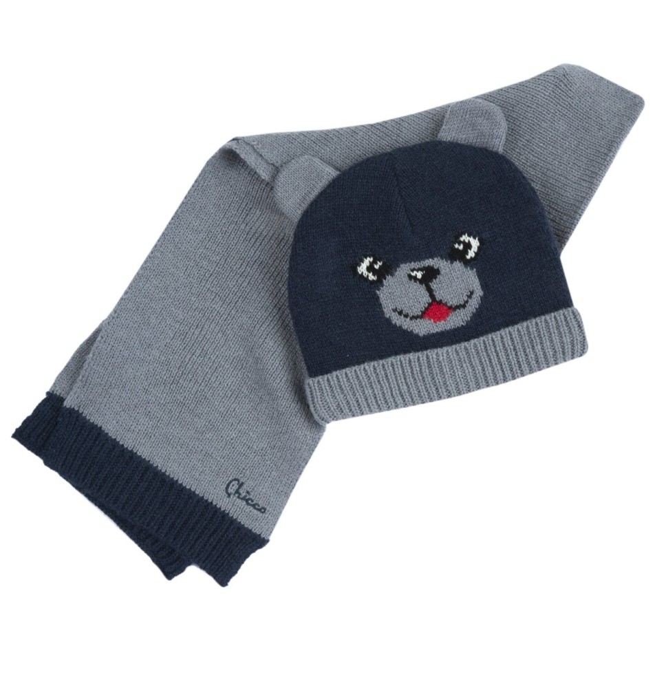 Set Chicco cappello con sciarpa Blu e Grigio neonato 16484