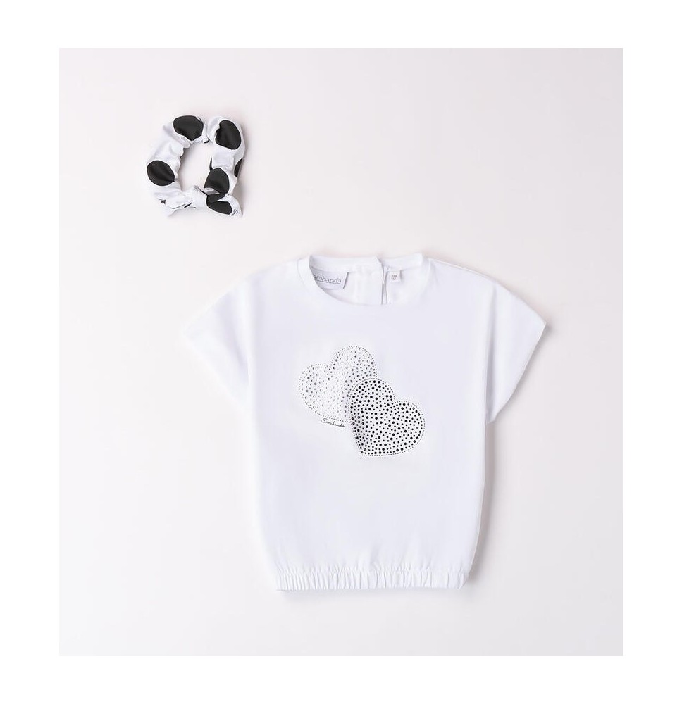 Maglietta  Sarabanda per bambina bianca con cuori 8307