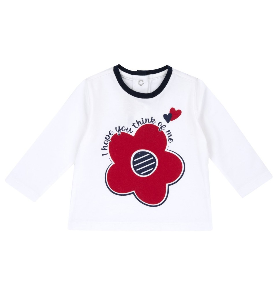 Maglietta Chicco bianca e rossa con fiore 07330
