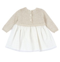 Vestito Chicco bianco e beige manica lunga elegante 05957