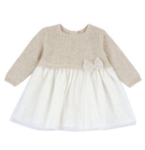 Vestito Chicco bianco e beige manica lunga elegante 05957