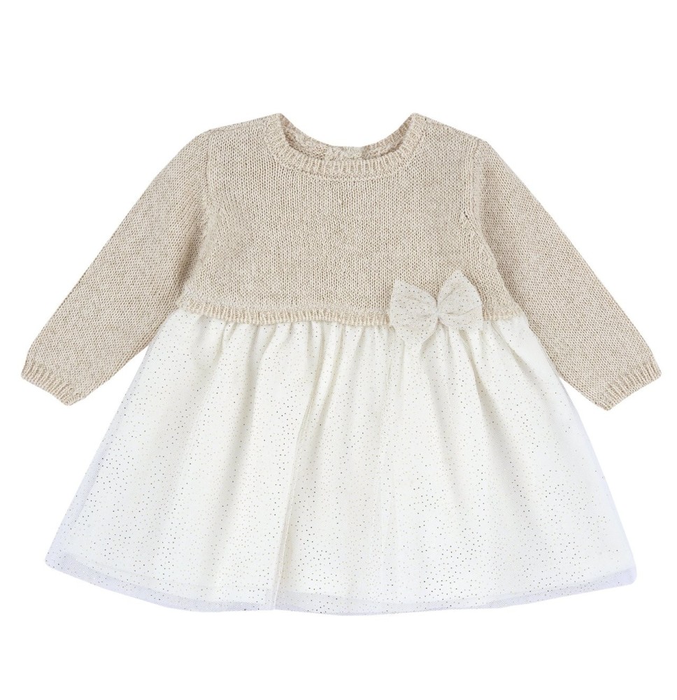 Vestito Chicco bianco e beige manica lunga elegante 05957