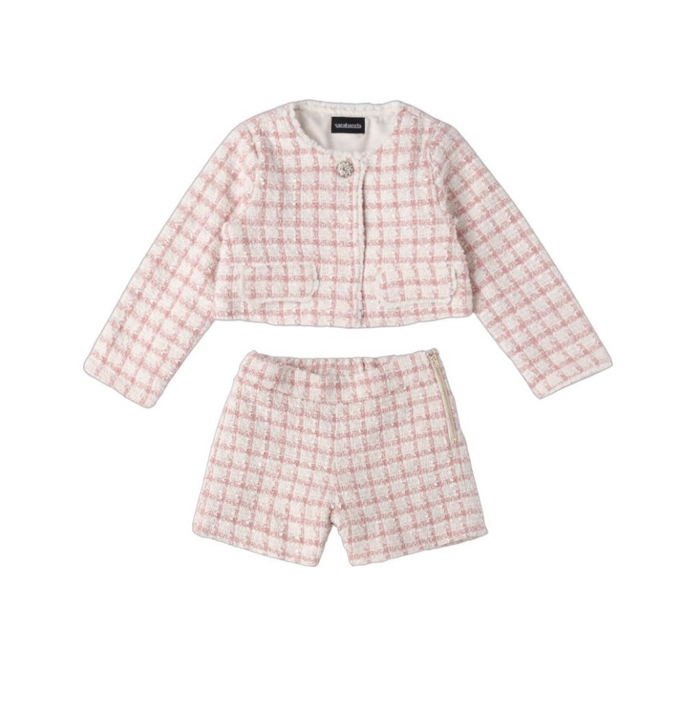 Completo due pezzi Sarabanda, giacca e shorts ,Rosa e panna Bimba 6207