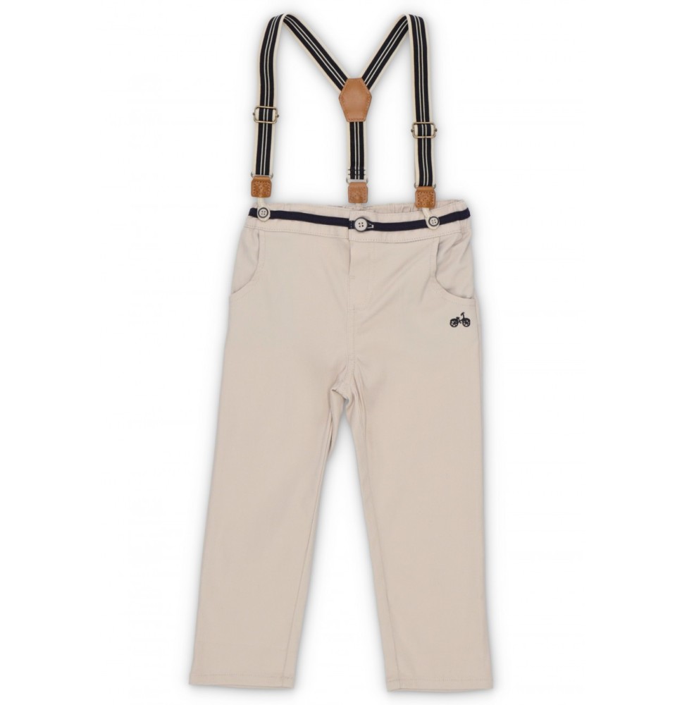 Pantalone Chicco con bretelle in cotone Neonato Beige 24223