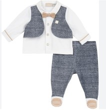 Completo Chicco Neonato Bianco e Grigio maglia con pantalone con piedini 27093