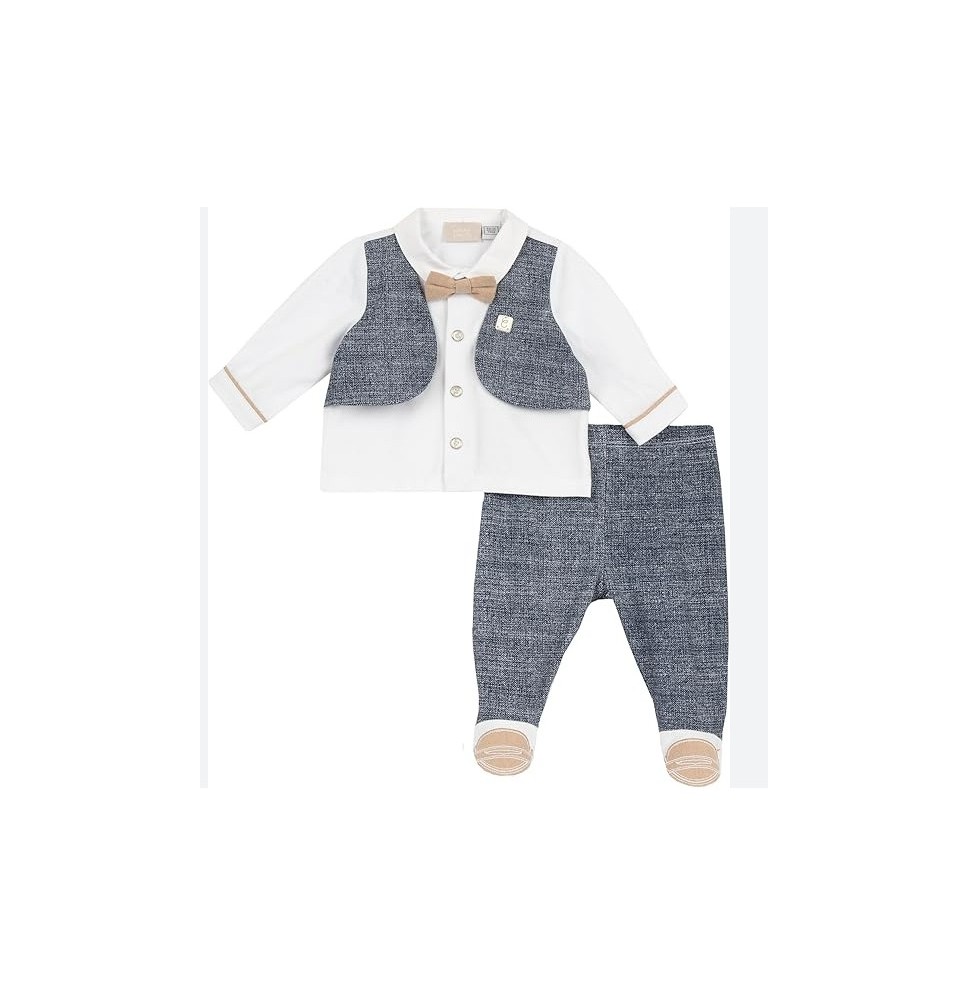 Completo Chicco Neonato Bianco e Grigio maglia con pantalone con piedini 27093