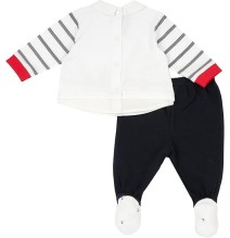 Completo Chicco Neonato bianco e blu maglia e pantaloni con piedini 75856