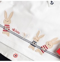 Completo Chicco Neonato bianco e blu maglia e pantaloni con piedini 75856