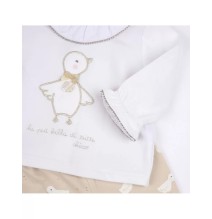 Completo Chicco Neonata maglietta e pantalone con piedini bianca e beige 75584