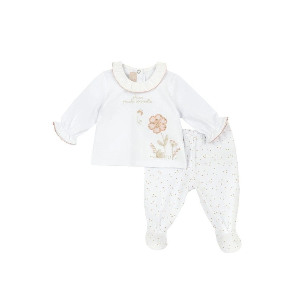Completo Chicco Neonata maglietta e pantalone con piedini bianca 75804
