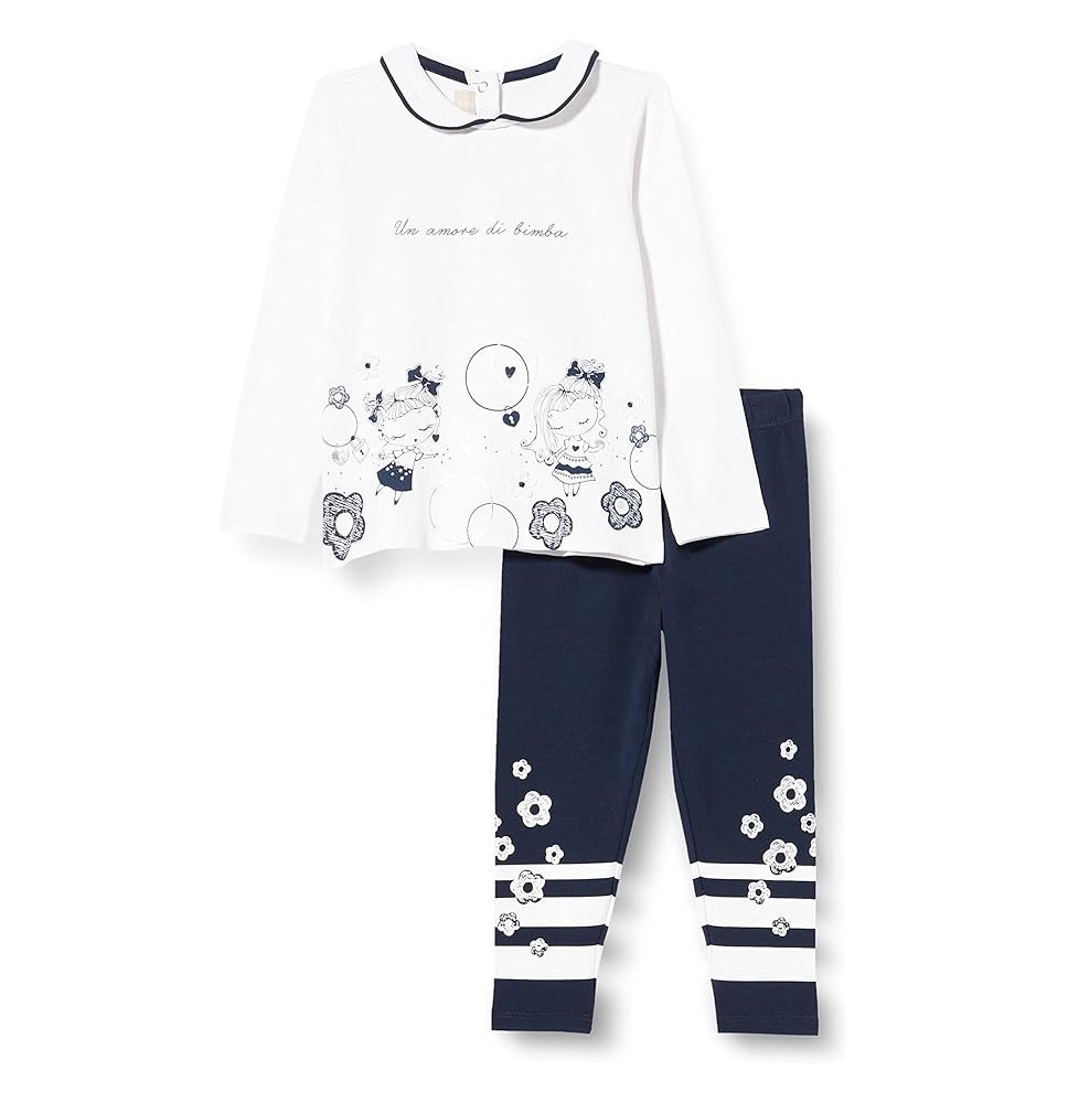 Completo Chicco Neonata maglietta e leggings bianco e blu 07475