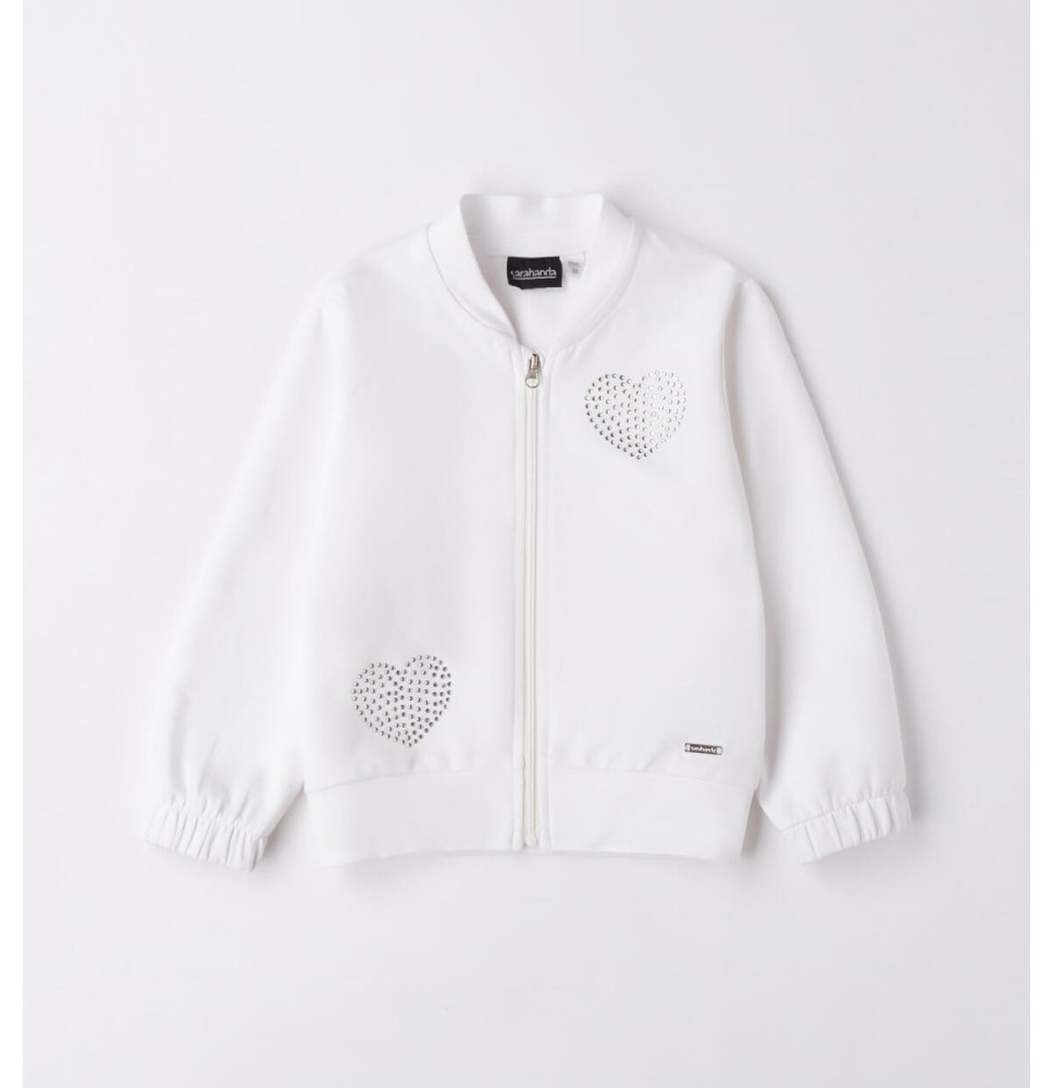 Felpa cuori strass Sarabanda Bimba Bianca 6230