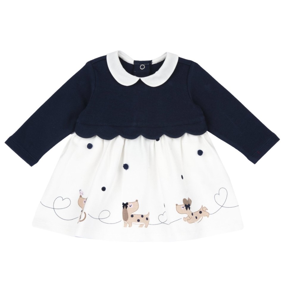 Vestito Chicco bianco e blu con stampa e applicazioni 07384