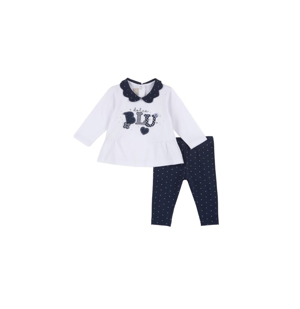 Completo Chicco Neonata maglietta e leggings bianco e blu 75625