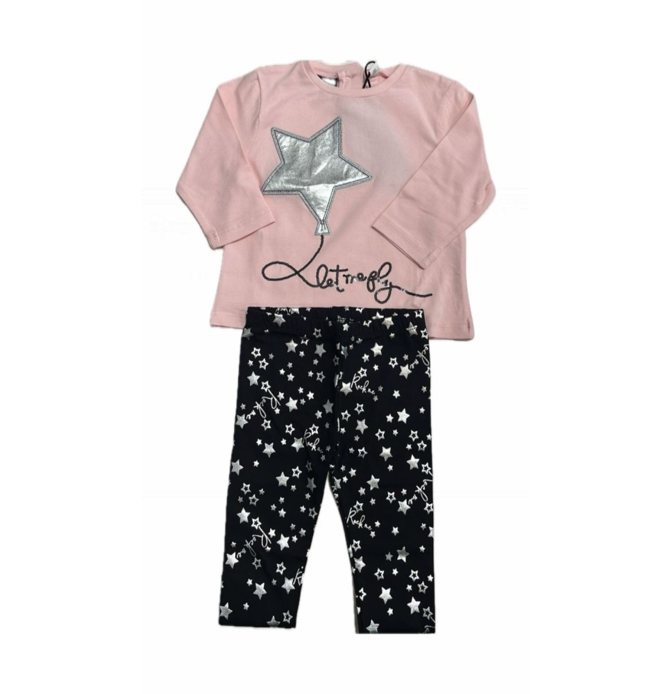 Completo Sarabanda Bimba Maglietta Rosa e leggings Nero D4077