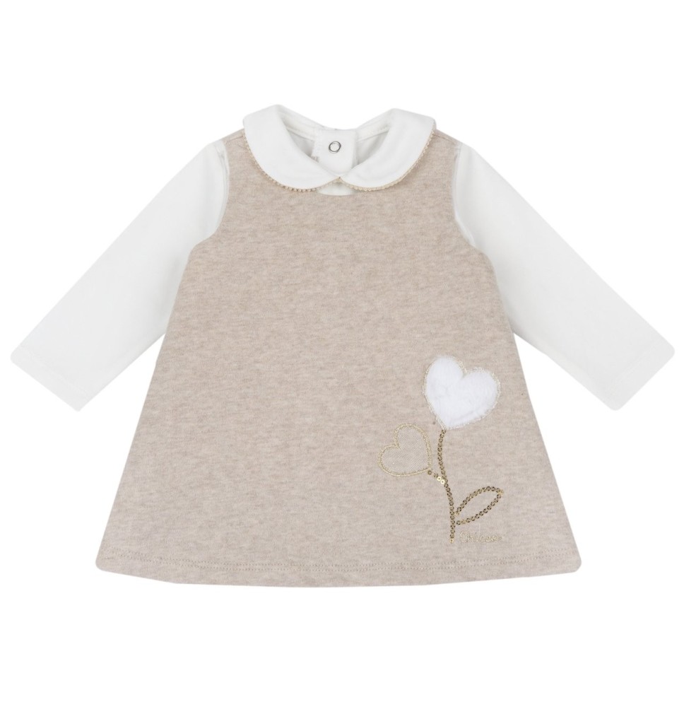 Completo Chicco Beige e Bianco vestito smanicato con maglietta 73812