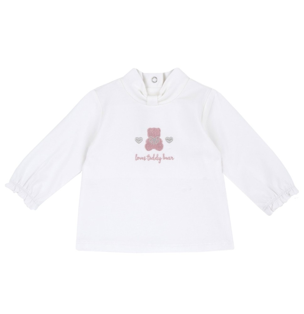 Maglietta Chicco bianca collo lupetto con ricamo  07775